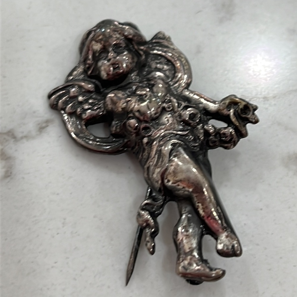 Silver Cherub pin - vintage reproduction of a Victorian pin